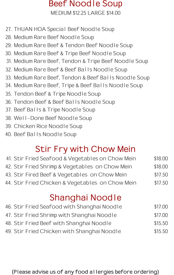 Thuan Hoa take-out menu