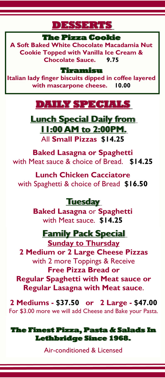 Top Pizza and Spaghetti House Take-out Menu